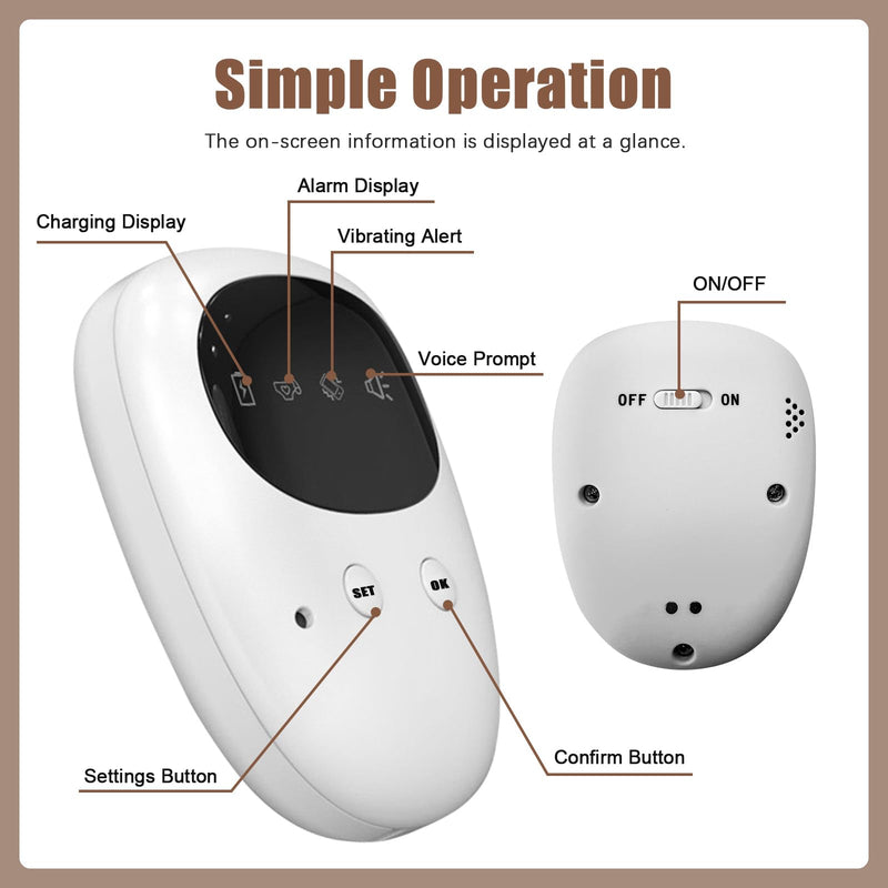 [Australia] - Wireless Bedwetting Alarm for Boys and Girls, USB Rechargeable, 3 Working Modes, Pee Alarm for Elderly AlzheimerÔºåWhite 