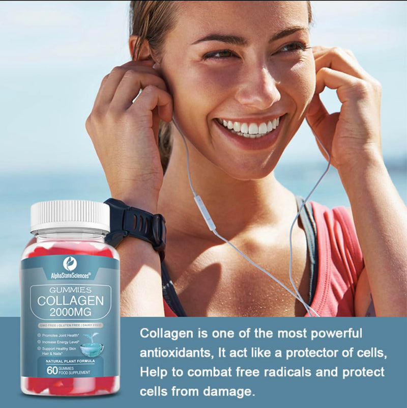 Advanced Collagen Gummies 2000mg - Promote Skin Elasticity, Hair Growth, and Joint Health - Delicious Berry Flavoured Gummy Vitamins for Youthful Radiance 60 count (Pack of 1)