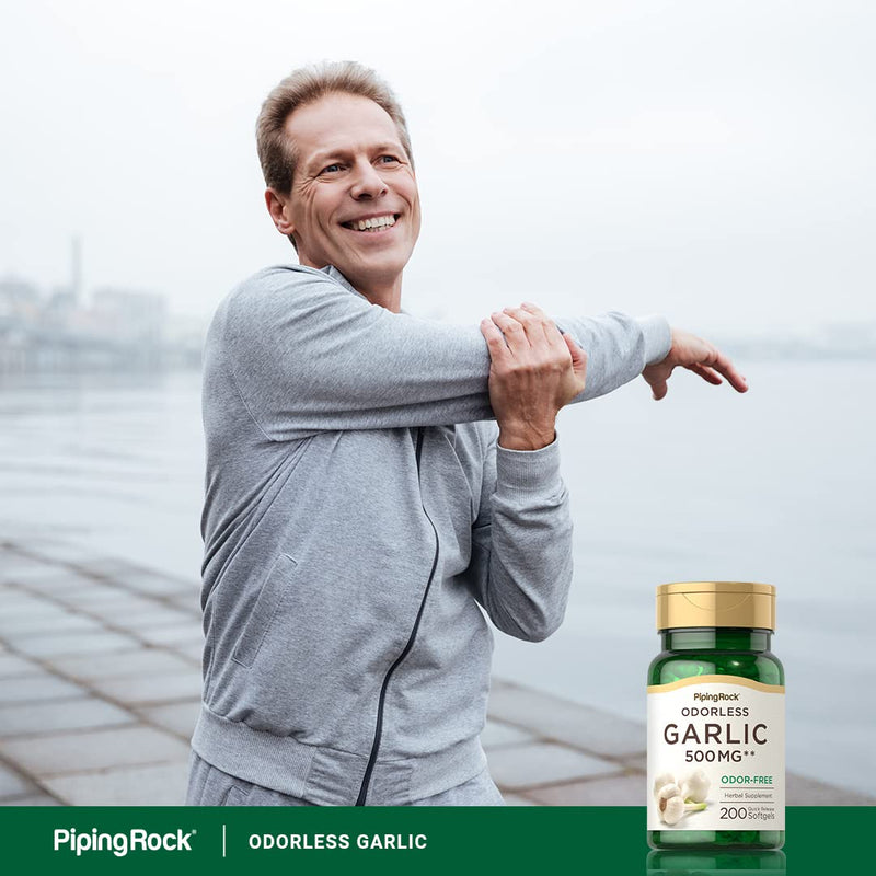 [Australia] - Piping Rock Odorless Garlic Softgels | 500mg | 200 Pills | Herbal Extract Supplement | Odor-Free, Non-GMO, Gluten Free 