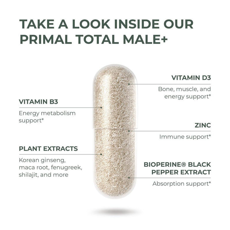 [Australia] - Primal Harvest Primal Total Male Natural Tribulus Terrestris, Fenugreek, Korean Ginseng, Maca Root Horny Goat Weed for Men Booster, Max Boost 90 Capsules… 90 Count (Pack of 1) 