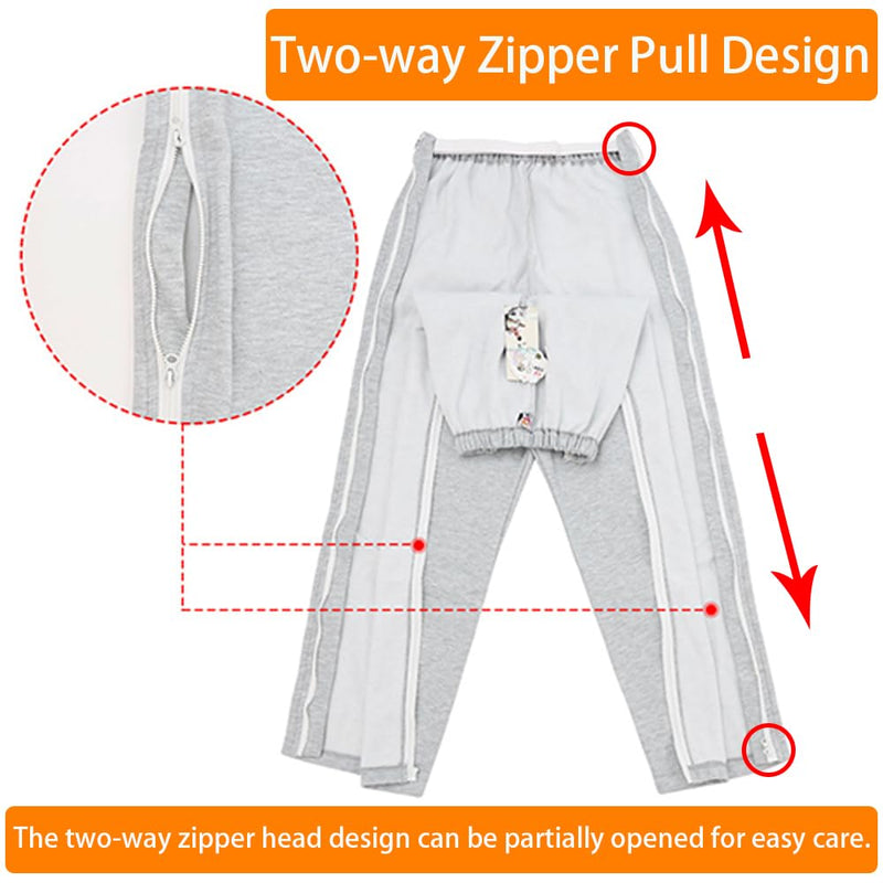 [Australia] - Unisex Patient Pants,Bedridden Patient Clothing,Disability Clothing,2 Side Zippers Full Open Down Sweatpants,Leg Post Surgery Pant for Fracture/Surgery Patients Black Medium 