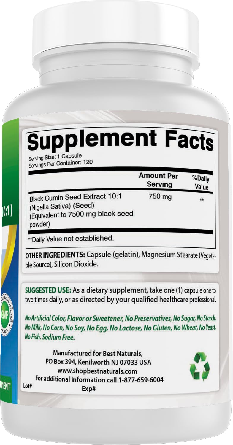 [Australia] - Best Naturals Black Seed (Black Cumin Seed Extract 10:1) 750 mg Per Serving- 120 Capsules 