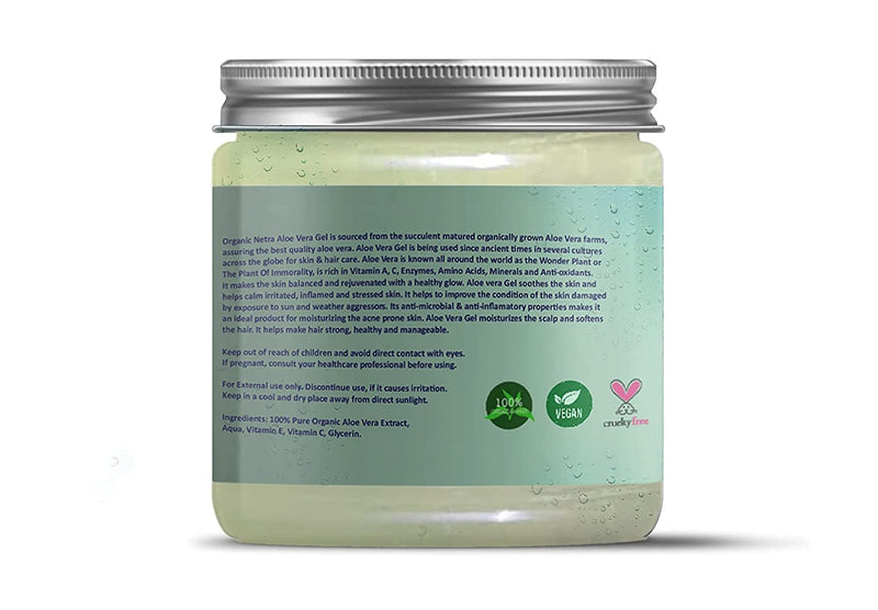 Organic Netra Pure Aloe Vera Gel With Vitamin C & E | Cold Pressed | For Skin, Face, Hair | Paraben Free | Sulphate Free - 200 gm