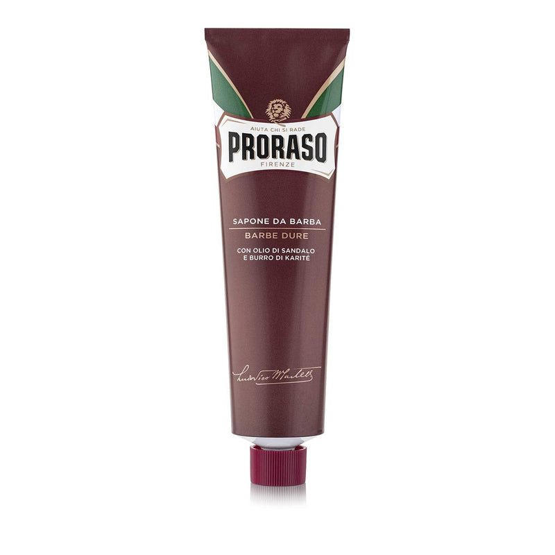 [Australia] - Proraso Shaving Cream Tube for Thick Beards, 150 ml, Intensively Nourishing & Moisturizing Shaving Soap for Men, with Sandalwood and Shea Butter, Made in Italy, Red 