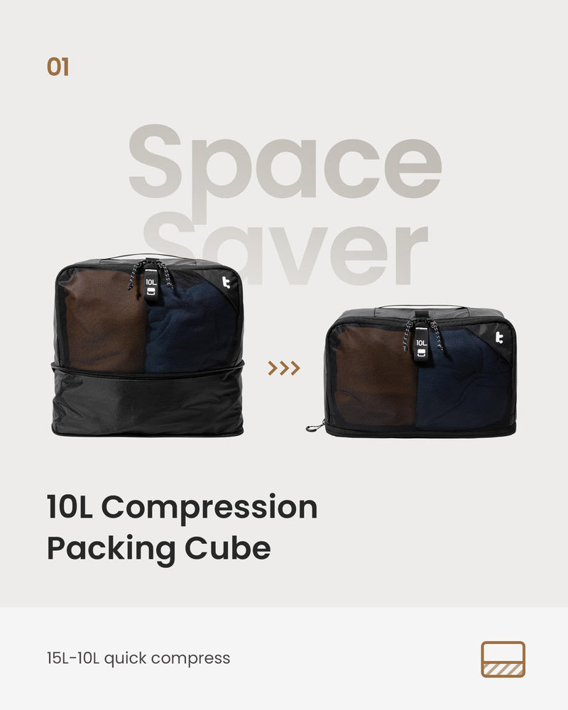 tomtoc 3 Set Packing Cubes for Travel, Compression Expandable Organizers | Odor-resistant Travel Bag Pouch for Backpack & Suitcase, Luggage Organizer Accessories for Travel Essentials Storage Packing Cubes 3 Pack