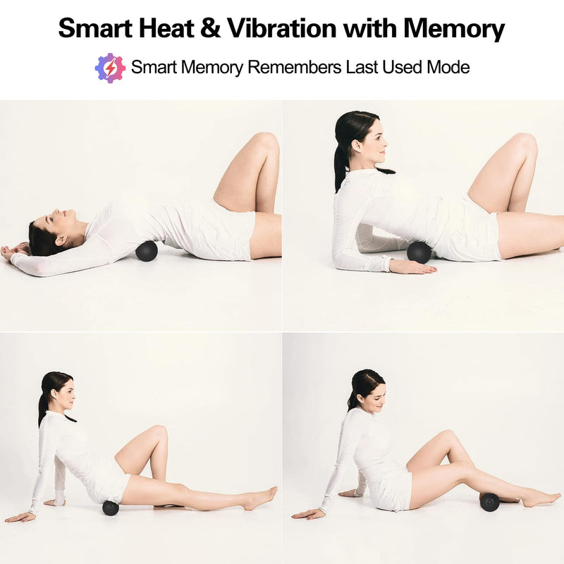 Vibrating Massage Ball with Heat, 7 Modes, Memory, Myofascial Release, Deep Tissue Muscle Recovery Ball for Trigger Point Massage - Foot, Neck, Leg, Back & Hip Flexor Release Tool (Black) Black
