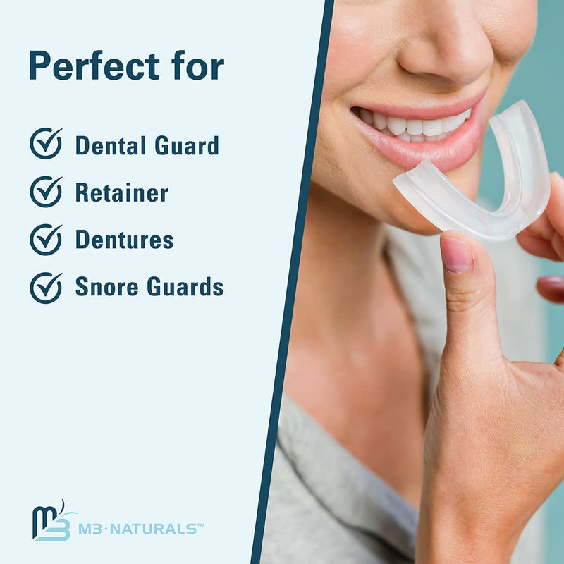 [Australia] - Retainer Cleanser Tablets and Soak Container Universal No Mess Denture Cleaning Tablets and Denture Bath Case Strainer Multipurpose Bath Cup Mouth Guard Cleaner for Stains Odor Plaque by M3 Naturals 