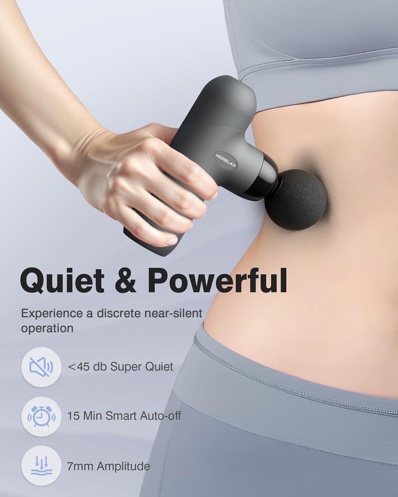 [Australia] - Mini Massage Gun, Percussion Muscle Massager for Back Pain Relief, Compact Sports Travel Massage Gun with 6 Massage Heads 4 Speeds, Gift for Her, Home, Athletes Silver 