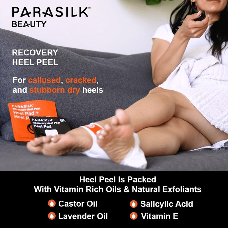 [Australia] - Parasilk Exfoliating Recovery Foot Heel Peel – 2 Pairs - 2 Sets of Exfoliation Gel Heel Pads and 2 Sets of Heel Sock Covers. Targeted Repair for Rough, Dry Skin, Cracked Heels and Feet 