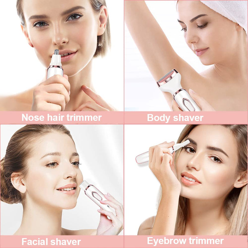 [Australia] - ACWOO Electric Shaver for Women, 4-in-1 Electric Women's Shaver, Painless Intimate Razor for Women, Hair Trimmer for Face Nose Armpits Intimate Area Bikini Zone, USB Charging C-pink 