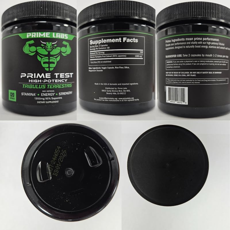 [Australia] - Prime Labs Tribulus Terrestris for Men 1300mg - Enhanced with 95% Saponins - Energy, Vitality, Strength - 120 Count 120 Count (Pack of 1) 