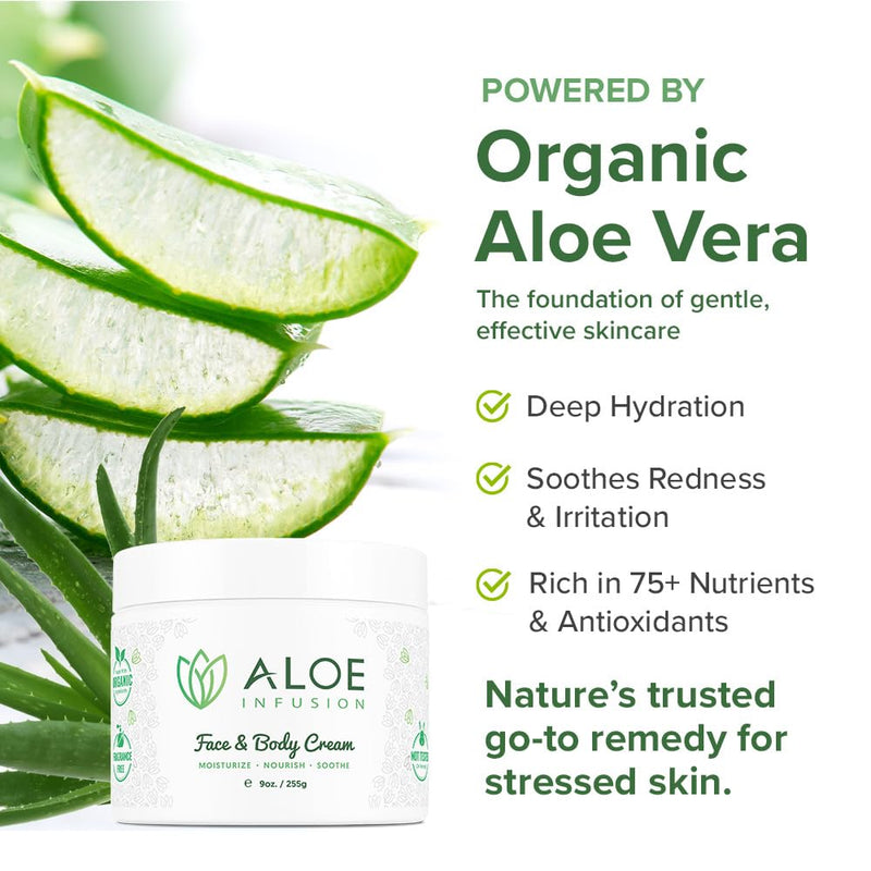 Aloe Infusion Aloe Vera Face & Body Cream – 9 Ounce | Natural Moisturizer for Dry & Sensitive Skin – Hydrating, Non-Greasy Lotion - Shea Butter & Manuka Honey – After-Sun Care 9 Ounce (Pack of 1)