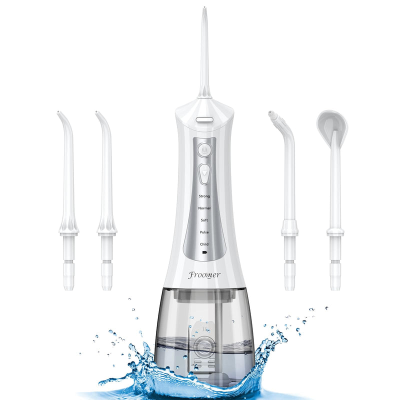 [Australia] - Water Flosser for Teeth Cordless, 300ML Powerful Water Teeth Cleaner Pick Rechargeable Oral Irrigator, 5 Modes Water Dental Flosser Teeth Pick for Teeth Cleaning,Home Use Travel Friendly (White) White 