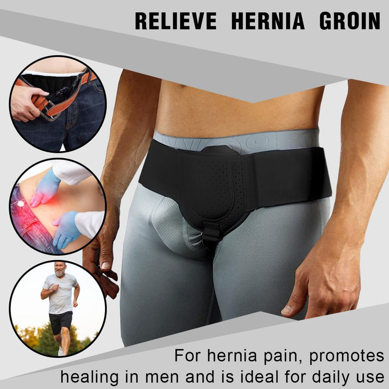 [Australia] - VURYAPI Inguinal Hernia Belt for Men and Women, Hernia Belt, Single-Sided Professional Inguinal Hernia Belt, Left or Right Side, Adjustable Hip Belt, Inguinal Hernia Support Band (Black 