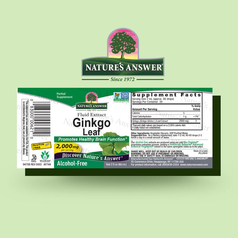 [Australia] - Nature's Answer Alcohol-Free Ginkgo Leaf 2000mg 2oz Extract | Stimulates Memory, Mood & Concentration | Gluten-Free, Kosher Certified & No Preservatives | Single Count 2 Fl Oz (Pack of 1) 