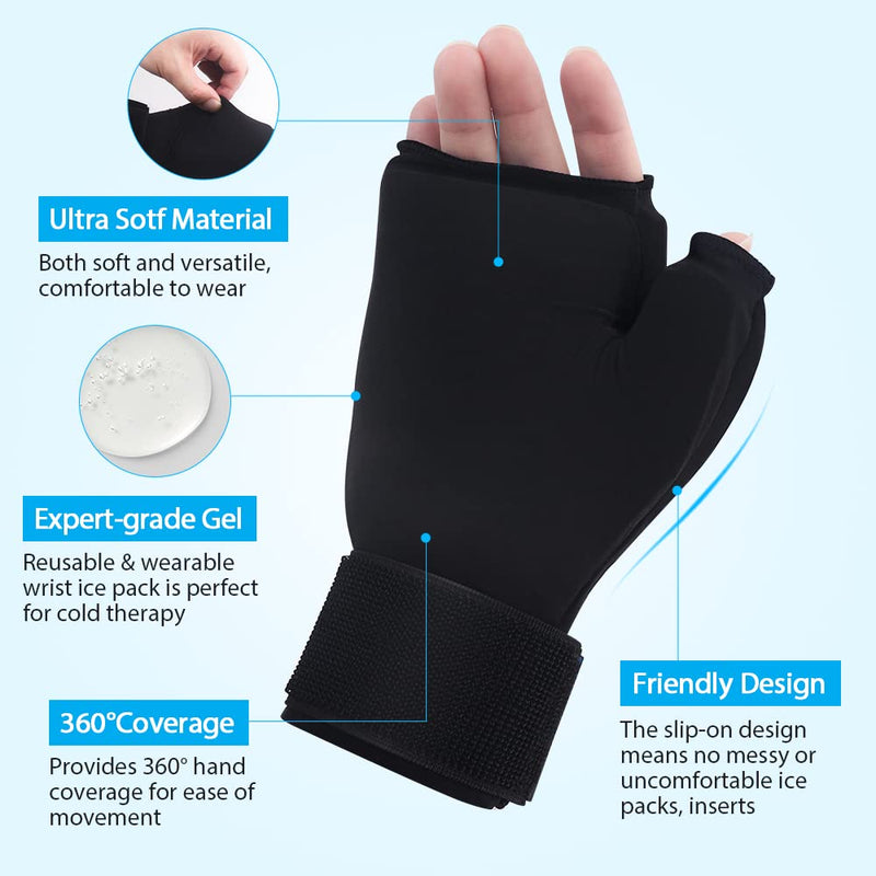 [Australia] - NEWGO Gel Gloves Cooling Gloves Cold & Heat Therapy for Hands, Fingers during Chemotherapy, Rheumatism (Black) Black001 