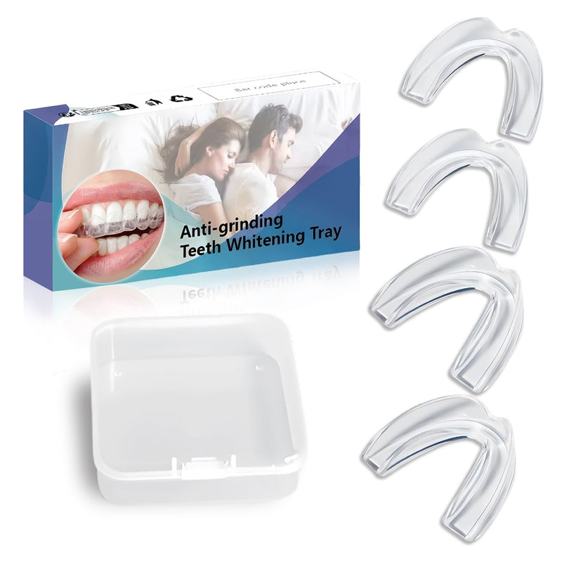 [Australia] - Nighttime grinding splint, transparent splint, against nighttime bruxism and snoring, dental splint for better sleep, 4 moldable mouthpieces, against teeth grinding, with storage box, transparent color 1014 