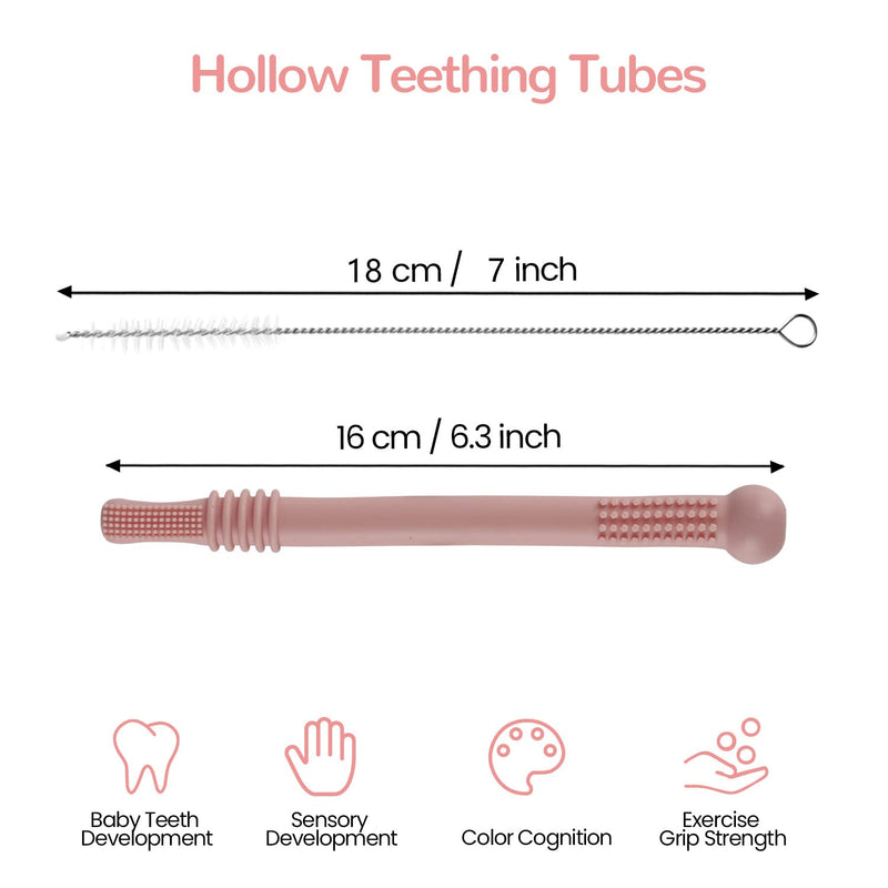 [Australia] - Fu Store Hollow Teether Tube, 6 Pack Chew Straw Toy for Infant Toddlers Silicone Tubes Teething Toys for Babies 3-12 Months BPA Free/Freezable/Dishwasher and Refrigerator Safe 