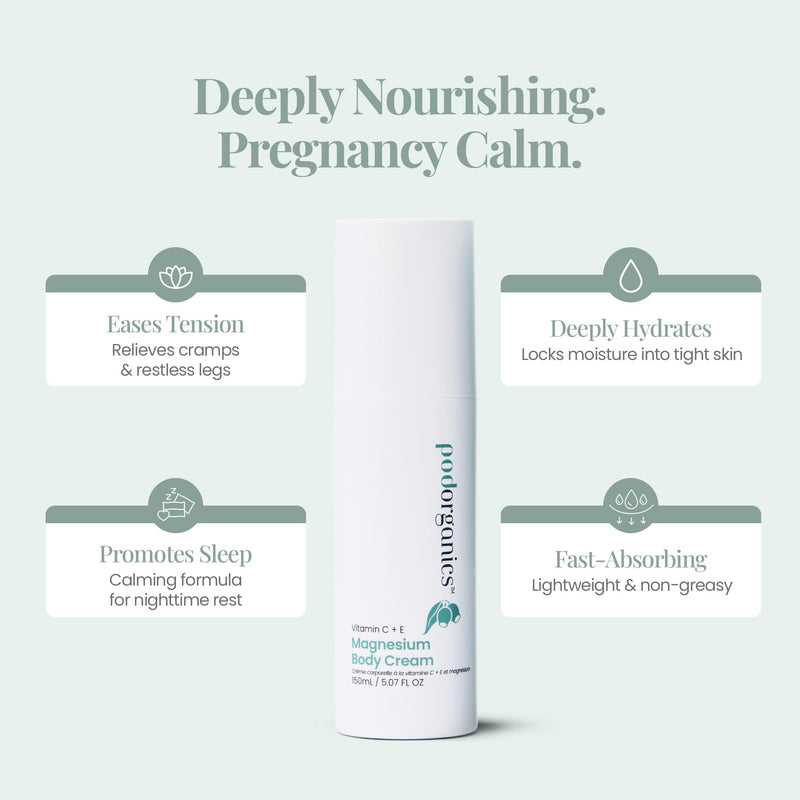Magnesium Body Lotion - Cruelty Free Pregnancy & Postpartum | Relieves Leg Cramps, Restless Legs & Muscle Tension - Nurturing Vitamin C + E + Magnesium Cream for Deep Hydration 150ml