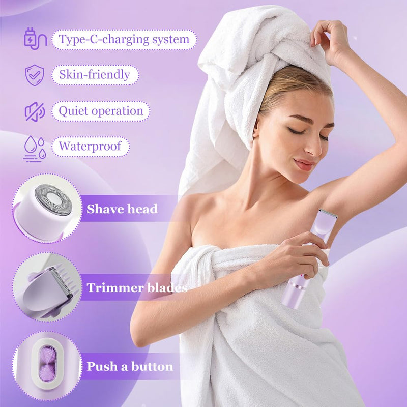 [Australia] - Women's Electric Dual Headed Shaver, 2 in 1 Bikini Trimmer, USB Rechargeable Electric Razors Body Hair Trimmer 
