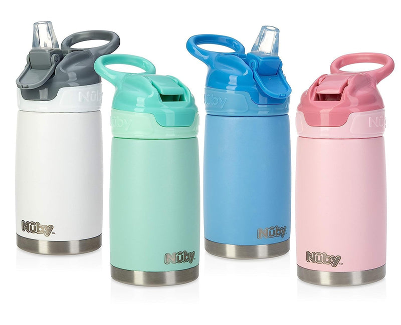 [Australia] - Nuby Thirsty Kids No Spill Flip-It Reflex Stainless Steel Travel Cup or Water Bottle - 10 Oz - 18+ Months - Blue 