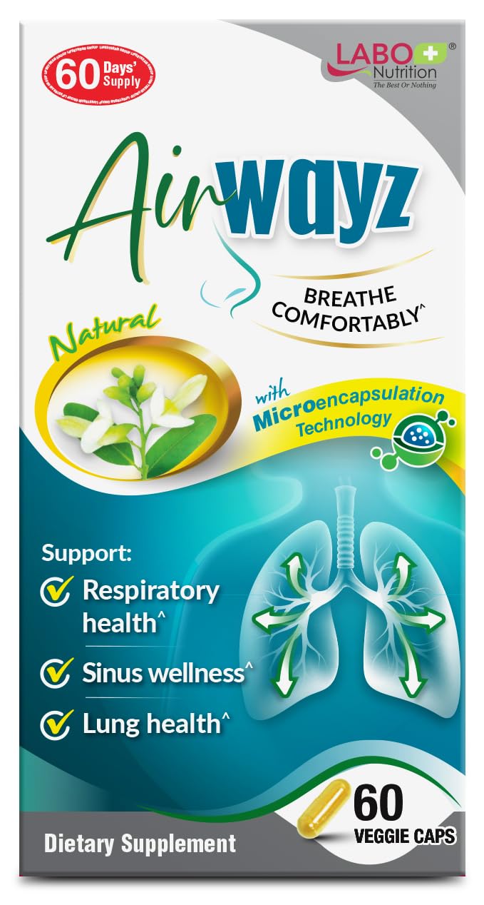 LABO Nutrition AirWayz Quercetin Respiratory & Seasonal Immune Wellness | 60 veggie capsules. 60 days' supply, Microencapsulated SunActive IsoQ quercetin with vitamin C & Bioperine black pepper