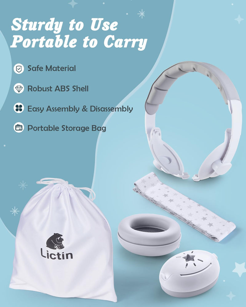 [Australia] - Lictin 2-in-1 Baby Earmuffs Noise Protection, Infant Noise Cancelling Headphones, Adjustable Baby Ear Protection, Star Noise Reduction Earmuffs for Babies and Toddlers up to 4 Years White 
