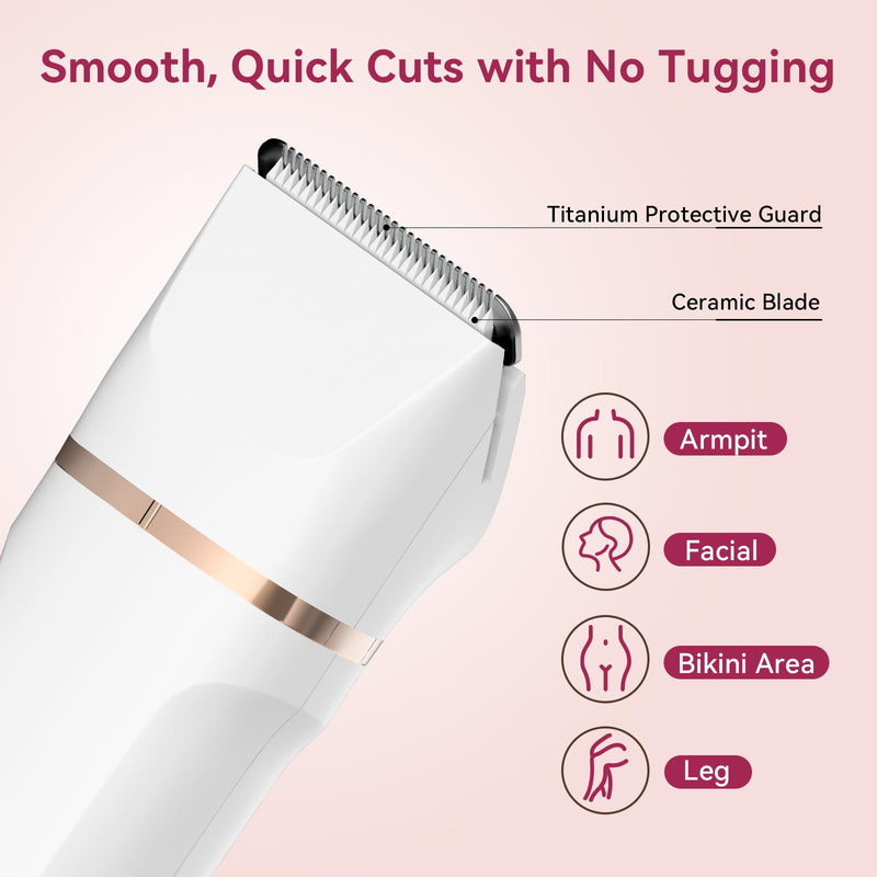 [Australia] - Electric Bikini Trimmer for Women - 4 in 1 Electric Razors for Women, Waterproof Pubic Hair Trimmers and Facial Hair Remover, Replaceable Shaver & Nose Hair Trimmer, Rechargeable Women's Grooming Kit White 