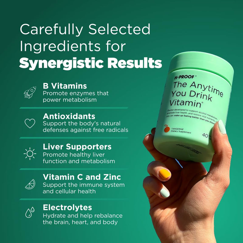 H-PROOF The Anytime You Drink Vitamin, Black Cherry, 40 Chewable Tablets | 20 Servings, Supports Liver Health, Replenishes Electrolytes for Hydration, DHM, Milk Thistle, L-Glutathione, Vitamins B & C