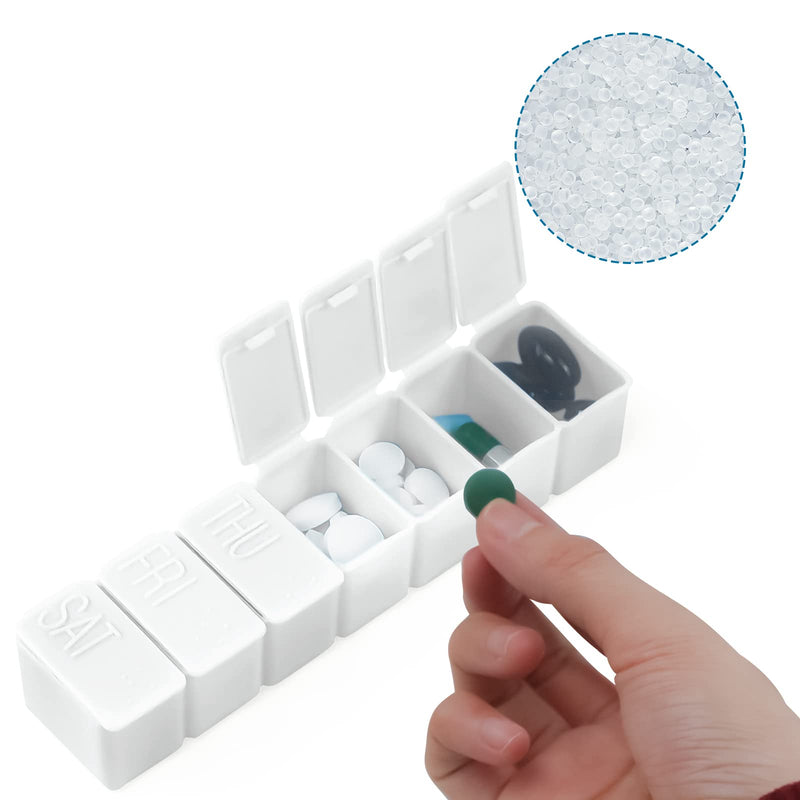 2Pcs Weekly Small Pill Organizer, 7 Day Pill Case, White | [Daily Vitamin Case Medicine Box] [Pill Containers for Medicine Supplements Fish Oil] 2