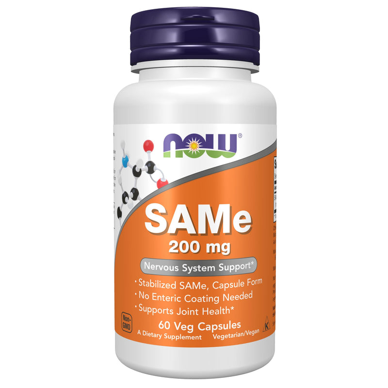 NOW Supplements, SAMe (S-Adenosyl-L-Methionine)200 mg, Nervous System Support*, 60 Veg Capsules 60 Count (Pack of 1)