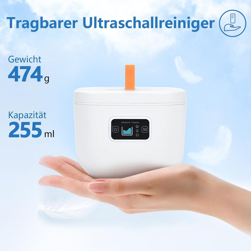 [Australia] - Livofloral UV Ultrasonic Cleaner for Dentures, UV Ultrasonic Cleaner 45kHz / 255ML / 3 Time Function Portable Ultrasonic Device for Dentures Jewelry Toothbrush Head Aligner Retainer, White White 255 ml 