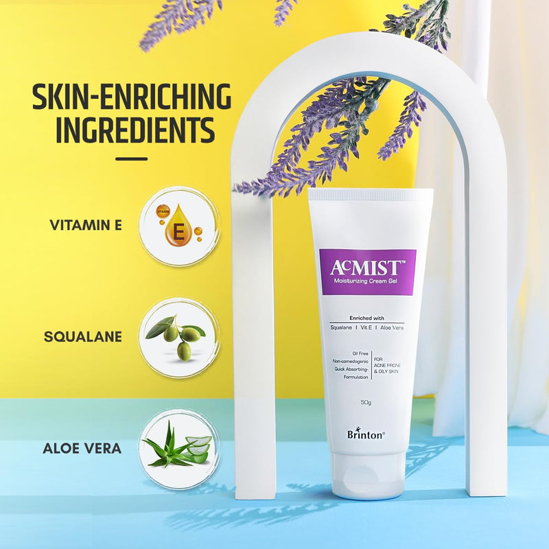 Acmist Moisturizing Cream Gel for Oily & Acne-Prone Skin | Oil-Free, Non-Comedogenic, Quick Absorbing & Makeup Friendly | With Vitamin E, Aloe Vera & Squalane | For Men, Women & Teens | 50g Pack 2 1.76 Ounce (Pack of 2)