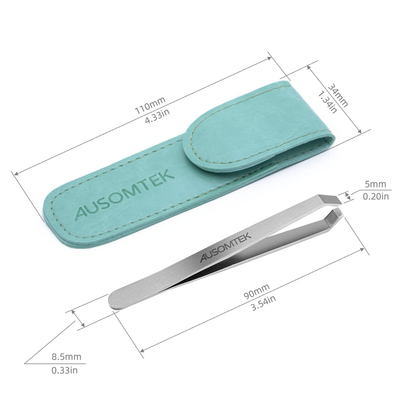 Beard Tweezers, White Hair Plucking Tweezers, Stainless Steel, Fine Hair Removal Tweezers, Eyebrows Shaping Tool, 5mm Tip, Cyan PU Case 1Pack, Silver, 1.0 Count, (BRTW-SSS-96WDQP)