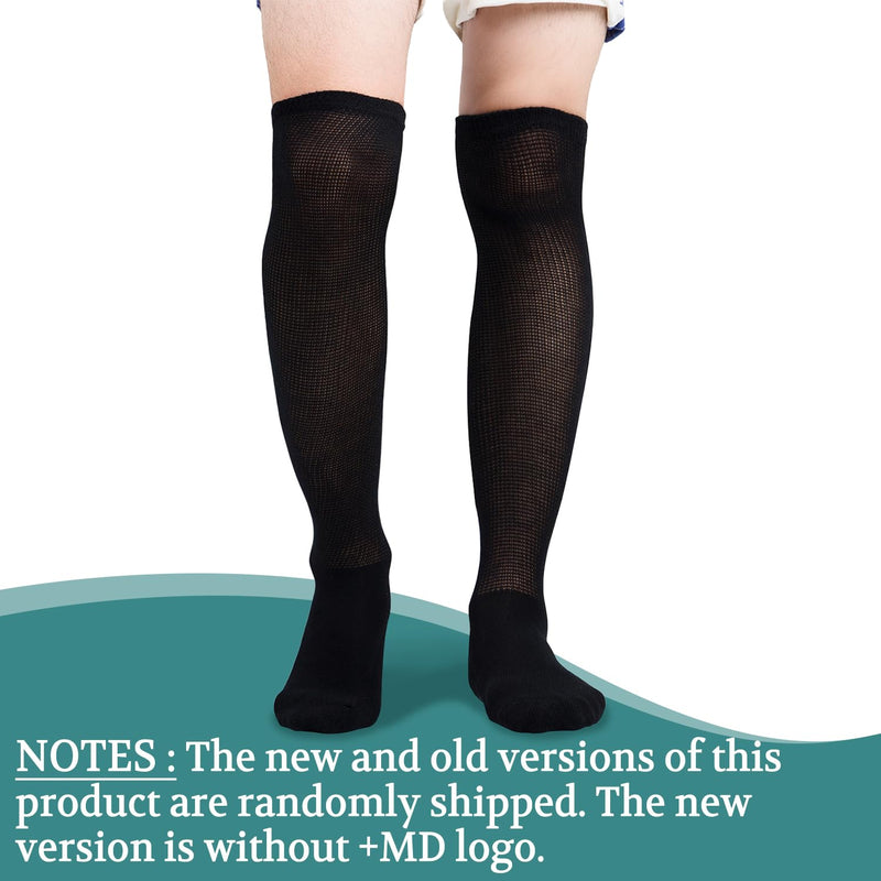 [Australia] - +MD 4 Pack Men’s Extra Wide Non-Binding Diabetic and Circulatory Over The Knee Socks with Cushioned Sole 4 Pairs Blk/Wht 9-11 