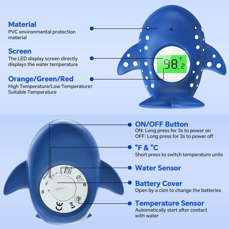 [Australia] - Baby Bath Thermometer, Infant Digital Water Thermometer Safety with 3 Color Backlit and Temperature Warning, Room Thermometers Floating Toy for Infant, Toddler, Bathtub, Swimming Pool (Navy Blue) Navy Blue 