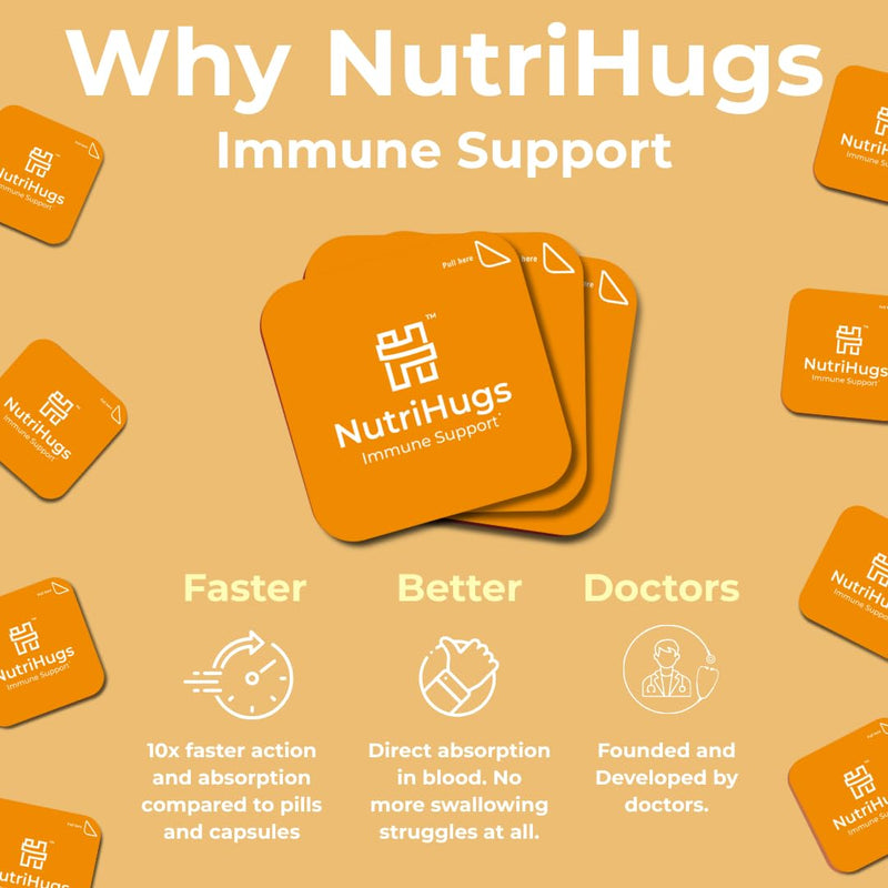 NutriHugs Immune Support Strips - Vitamin C, Elderberry and Beta Glucan - Fast-Dissolving Oral Thin Film Strips - Sugar-Free, Vegan, Non-GMO - Doctor-Formulated - 30 Count