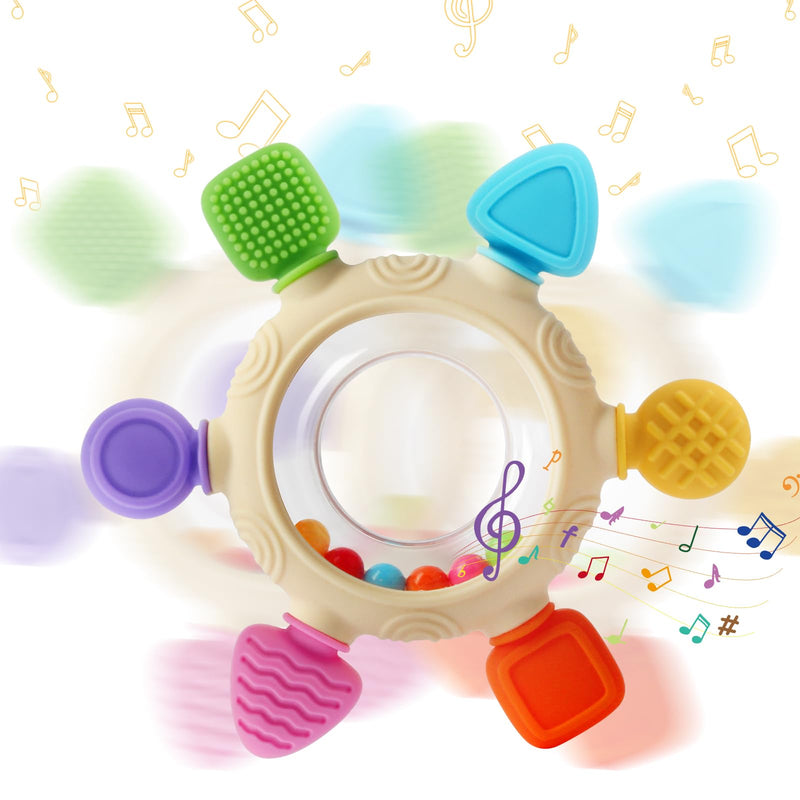 [Australia] - Baby Teething Rings Toys for 0-6 6-12 Months Baby Rattle Teether Sensory Toys for Babies 0-24Months Silicone Teether Relief Chew Soothing Sore Gums for Newborn Infant Essentials BPA Free 