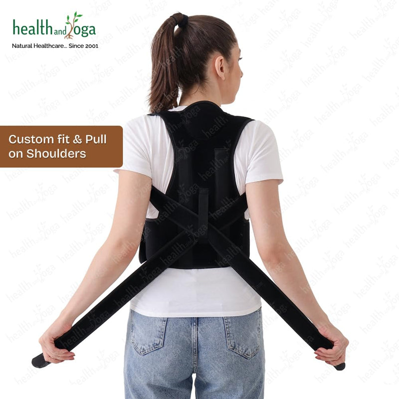 HealthAndYoga™ Posture Corrector Belt for Men and Women – Improved Posture Support Brace with Padded Cervical Support Guide, Fully Adjustable Shoulder Straps and – Improved Gait and Back Pain Relief (SPL) SPL