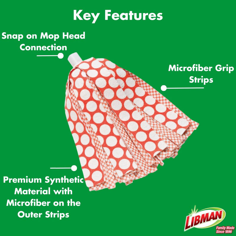 [Australia] - Libman Wonder Mop Head Replacement | Absorbent Microfiber | Self Wringing Mop | Best Mop Refill | Machine Washable | Multi-Surface Floor Mop | 3 Replacement Pads,Red & White 