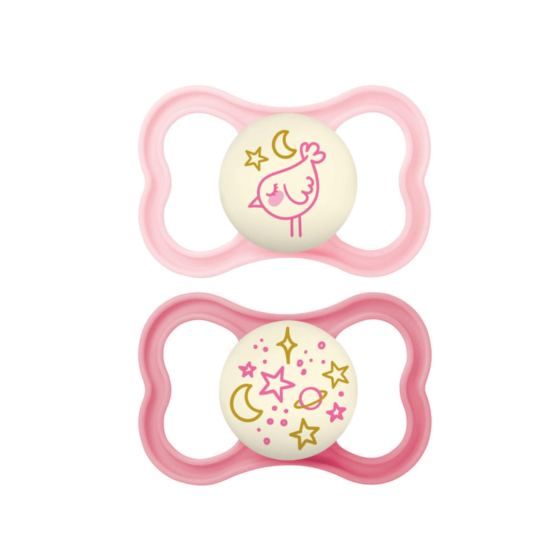 MAM Supreme Night Baby Pacifier, for Sensitive Skin, Patented Nipple, 16+ Months, Girl, 2 Count (Pack of 1) 2 Count (Pack of 1)