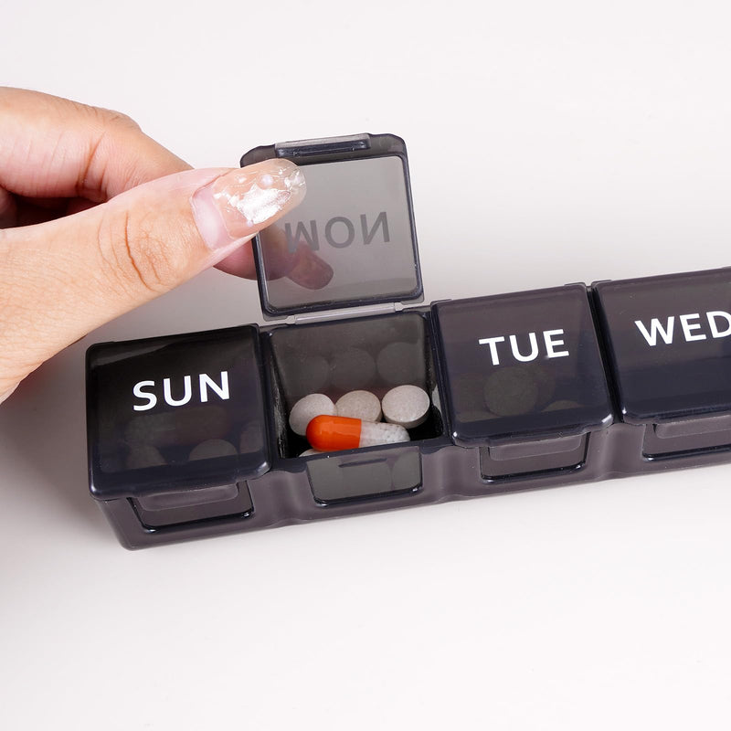 2 Pack Weekly Pill Organizer, Large 7 Day Pill Case, Daily Vitamin Case Medicine Box, Pill Organizer 7 Day for Medicine Supplements Fish Oil (Black) Black 7 Count (Pack of 2)