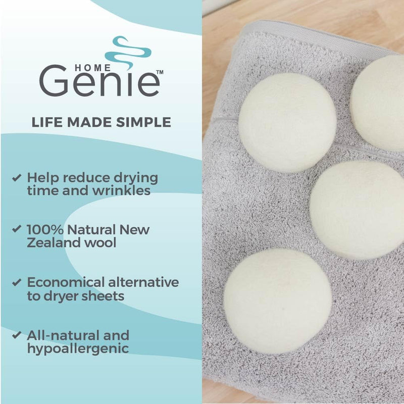 HOME GENIE XL 100% New Zealand Wool Dryer Balls, 6 Pack, Reusable Over 400 Loads, Fast Drying and Helps Reduce Wrinkles, Anti Static Lint Pet Hair Natural Fabric Softener, Laundry Essentials, White