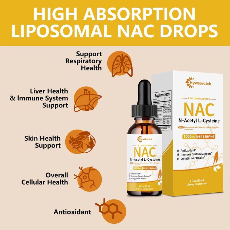 [Australia] - Liquid NAC Drops 1000 MG, NAC Supplement N-Acetyl Cysteine with R-Alpha Lipoic Acid,NAC for Kids & Adults, Immune & Antioxidant Support, Liver & Lung Health, Orange Flavor, 0 Sugar, 2FL OZ 