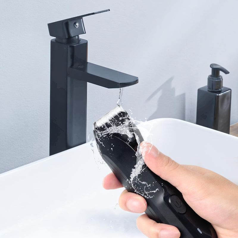 [Australia] - FAMILIFE Body Trimmer for Men, Ball Trimmer Men, Electric Groin & Pubic Hair Trimmers, Replaceable Ceramic Blade Heads, Waterproof Wet/Dry Use, Standing Recharge Dock, 90 Minutes Usage 