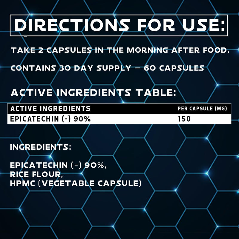 EPI – 90 Epicatechin Supplement High Strength Muscle Builder, Muscle Recovery, Increase Strength & Endurance, Antioxidant, 30 Day Supply – 150mg (-) 90% Vegan Friendly