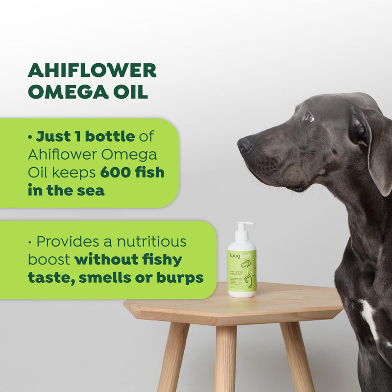 WagWell Ahiflower Omega Oil - Vet-Formulated Skin, Coat, Hip and Joint Supplement for Dogs - Plant-Based Omega 3, 6 and 9 Supplement - Natural Non-GMO Dog Omega Oil, 8 fl.oz. Pump Bottle - PawsPlanet Australia