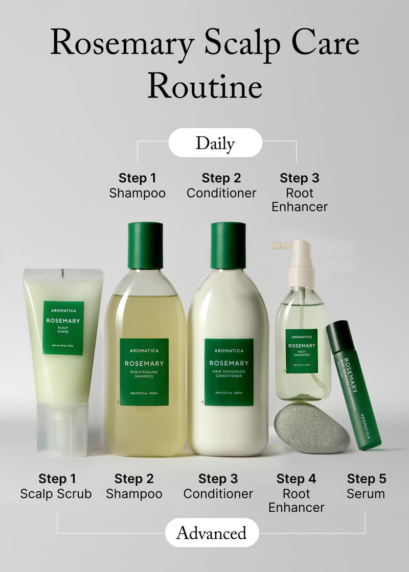 AROMATICA Rosemary Scalp Scaling Shampoo for Hair Growth | Korean Hair Care for Thinning Hair & Hair Loss, Natural Essential Oil, Vegan, Sulfate Silicone Paraben Free (13.53 oz) 01. Rosemary