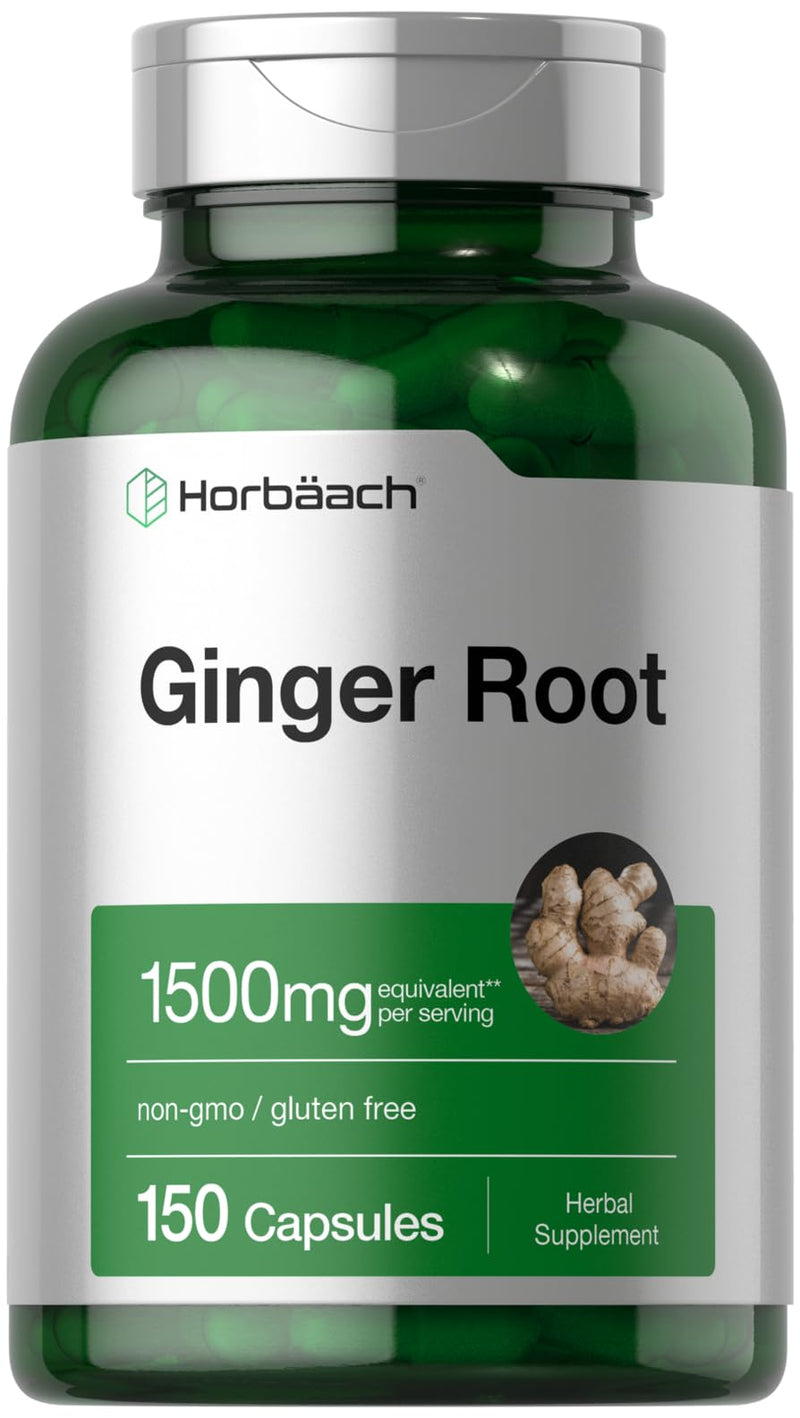 Horbäach Ginger Root Capsules 1500 mg | 150 Pills | Non-GMO, Gluten Free | Ginger Root Extract