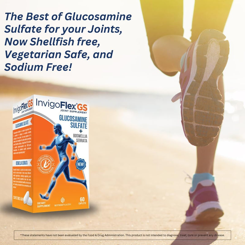 INVIGOFLEX Glucosamine Sulfate (Shellfish Free, Sodium Free & Vegetarian Safe) Non GMO, Gluten Free - with Boswellia Serrata - Premium Joint Supplement GS - 2 Pack | Shellfish Free, Sodium Free, Vegetarian Safe, Non GMO & Gluten Free, With Boswellia Se...